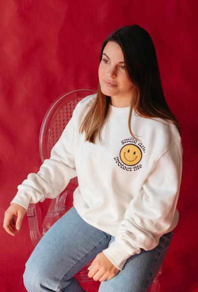 Smiley Pro-Life Embroidered Crewneck