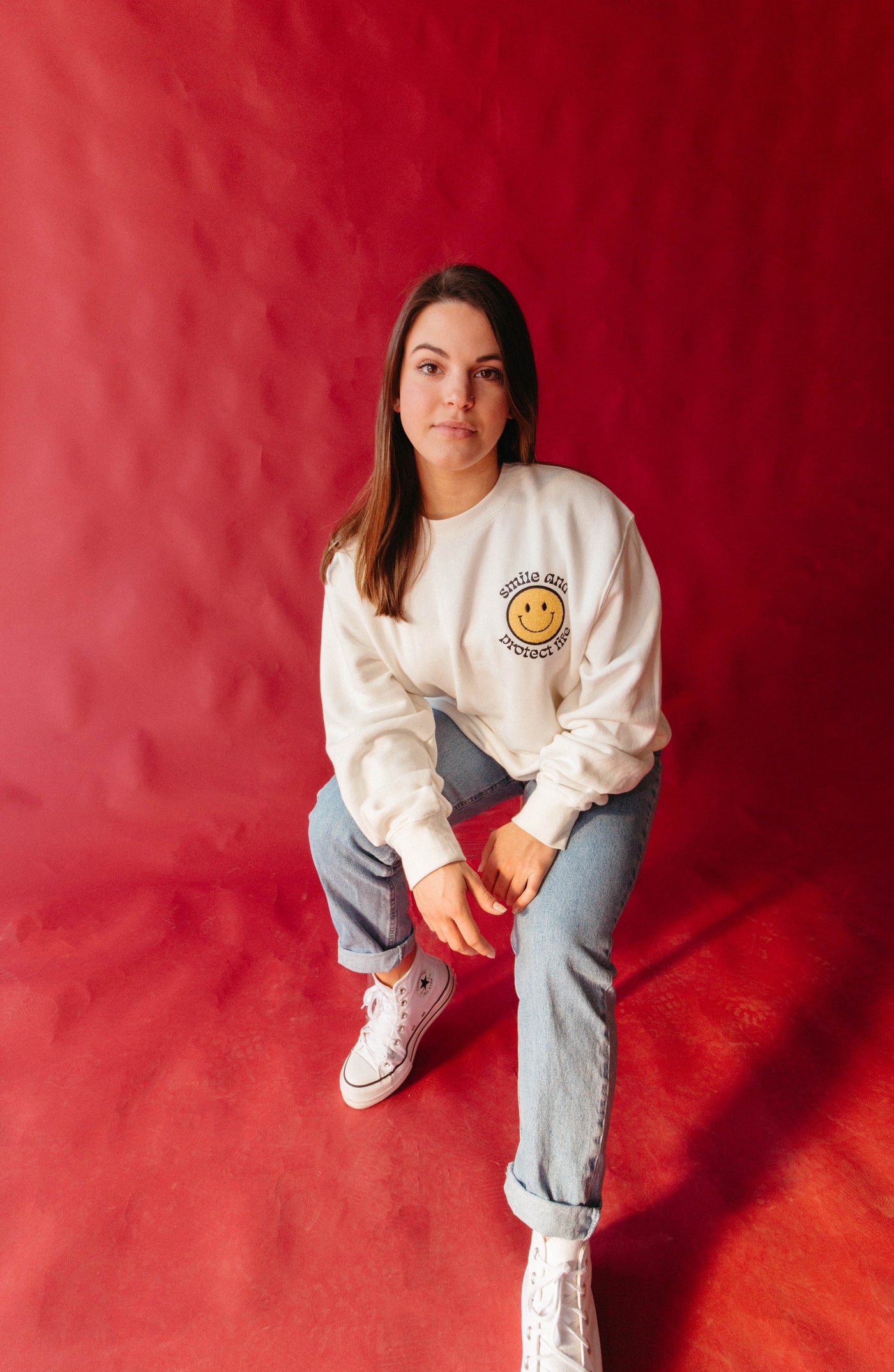 Smiley Pro-Life Embroidered Crewneck